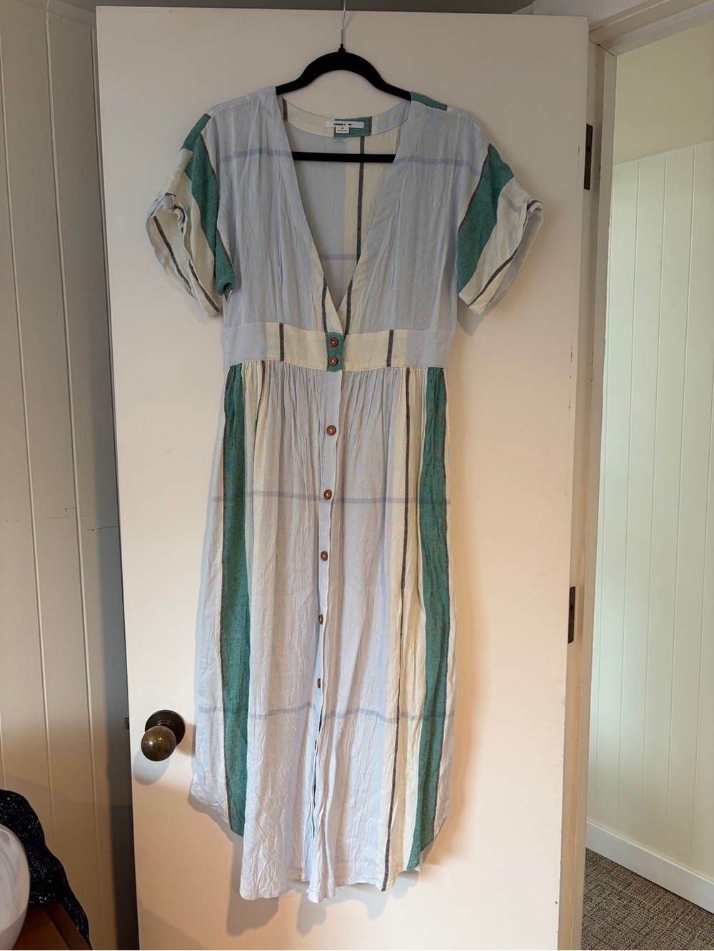 O'Neill Light Blue, Green & Cream Button-Front Midi Dress